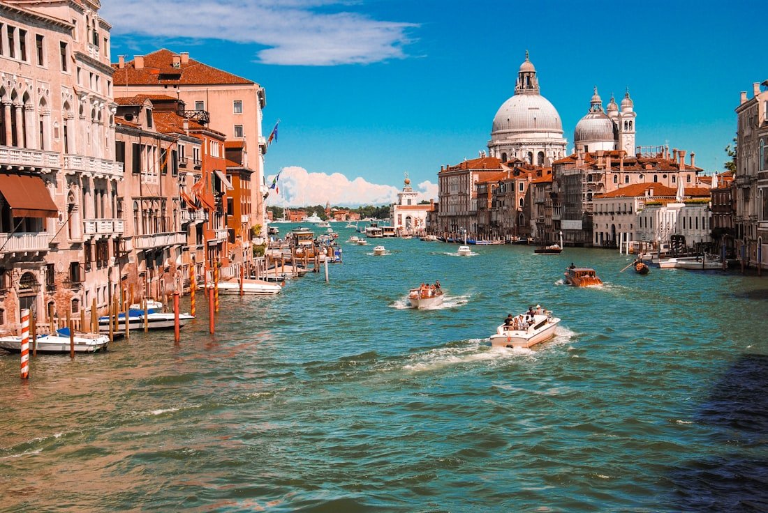 The Grand Canal in Venice at dusk